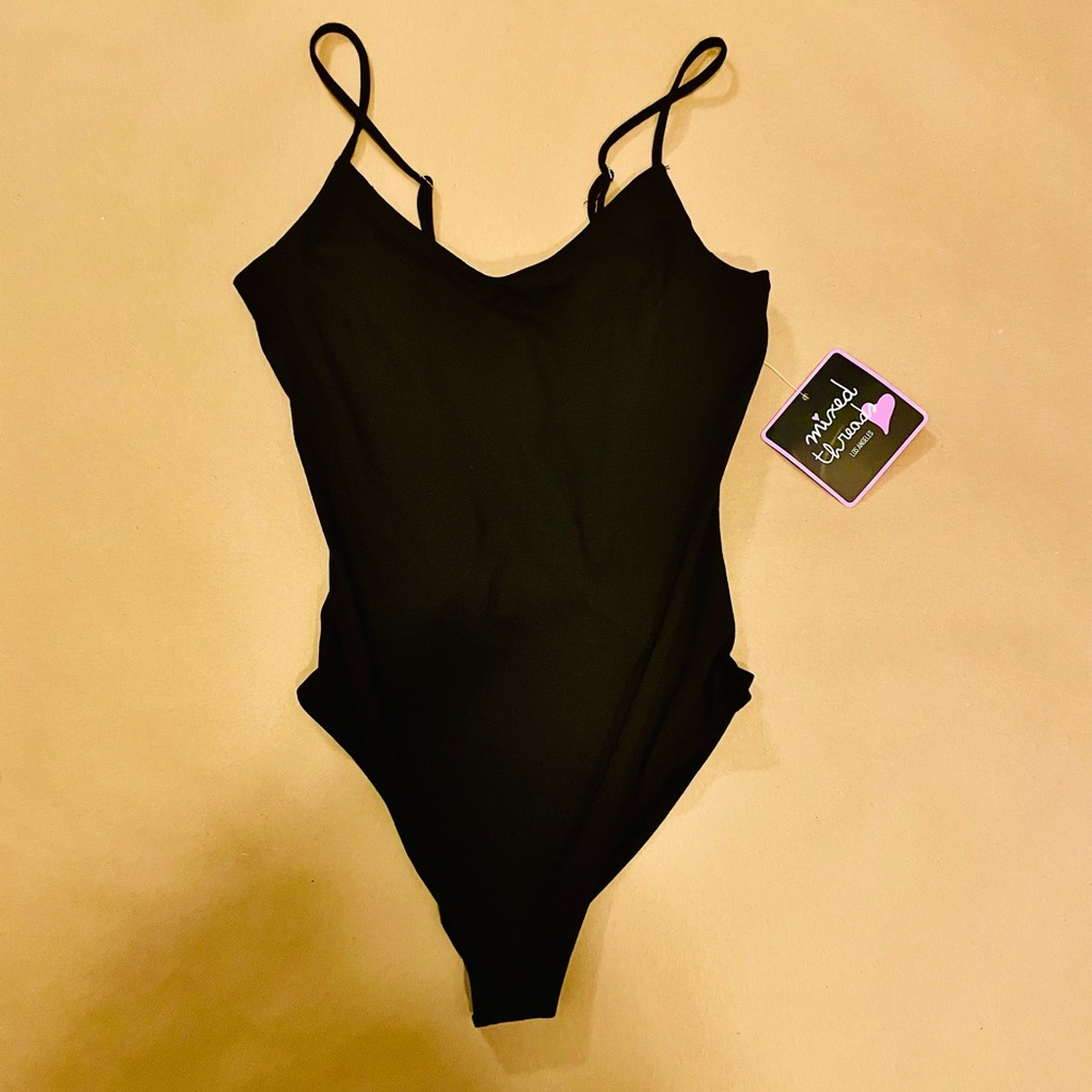 Women’s Mixed threads black open back bodysuit